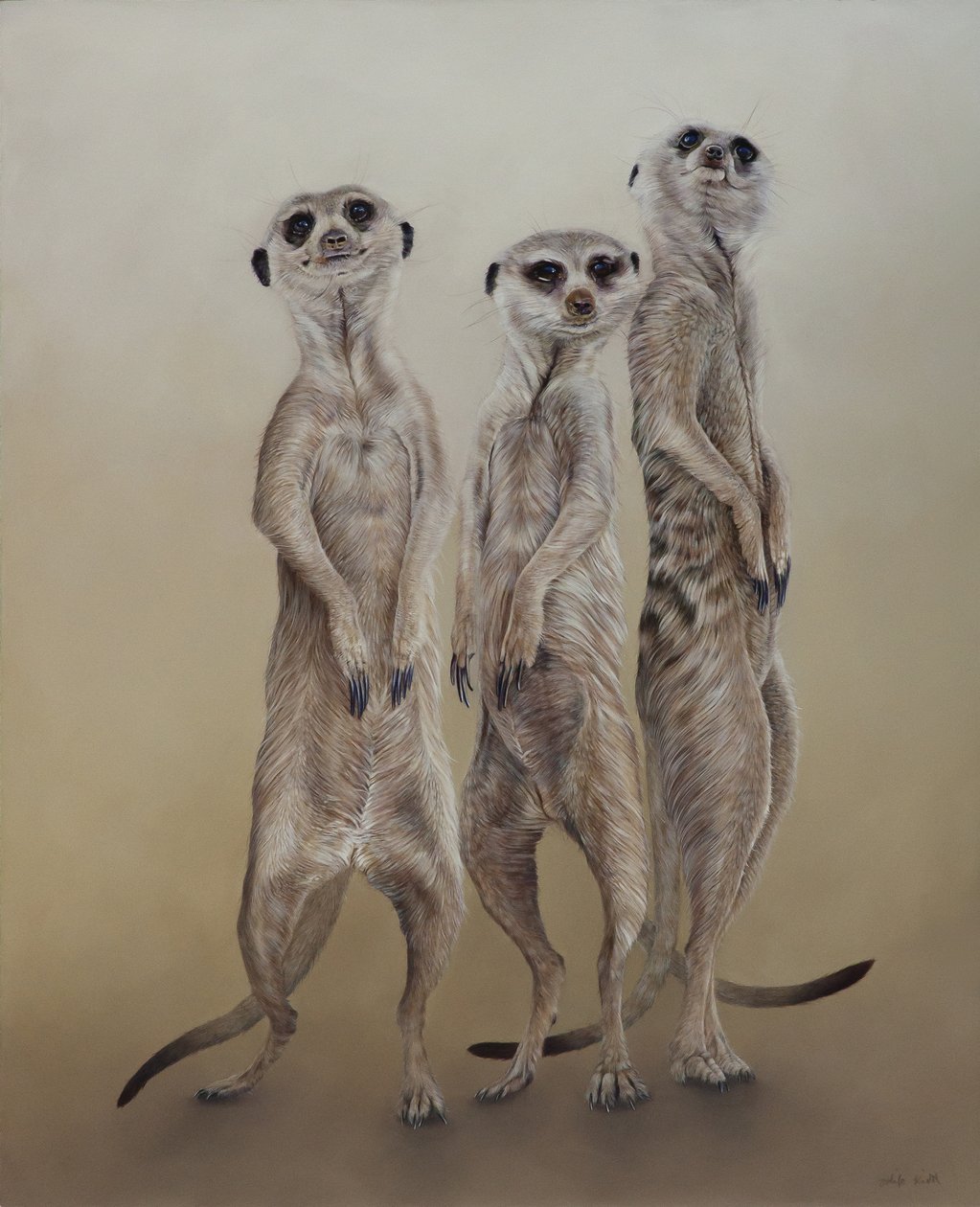Meerkats, 2014 (acrilico su legno gesso) da Odile Kidd