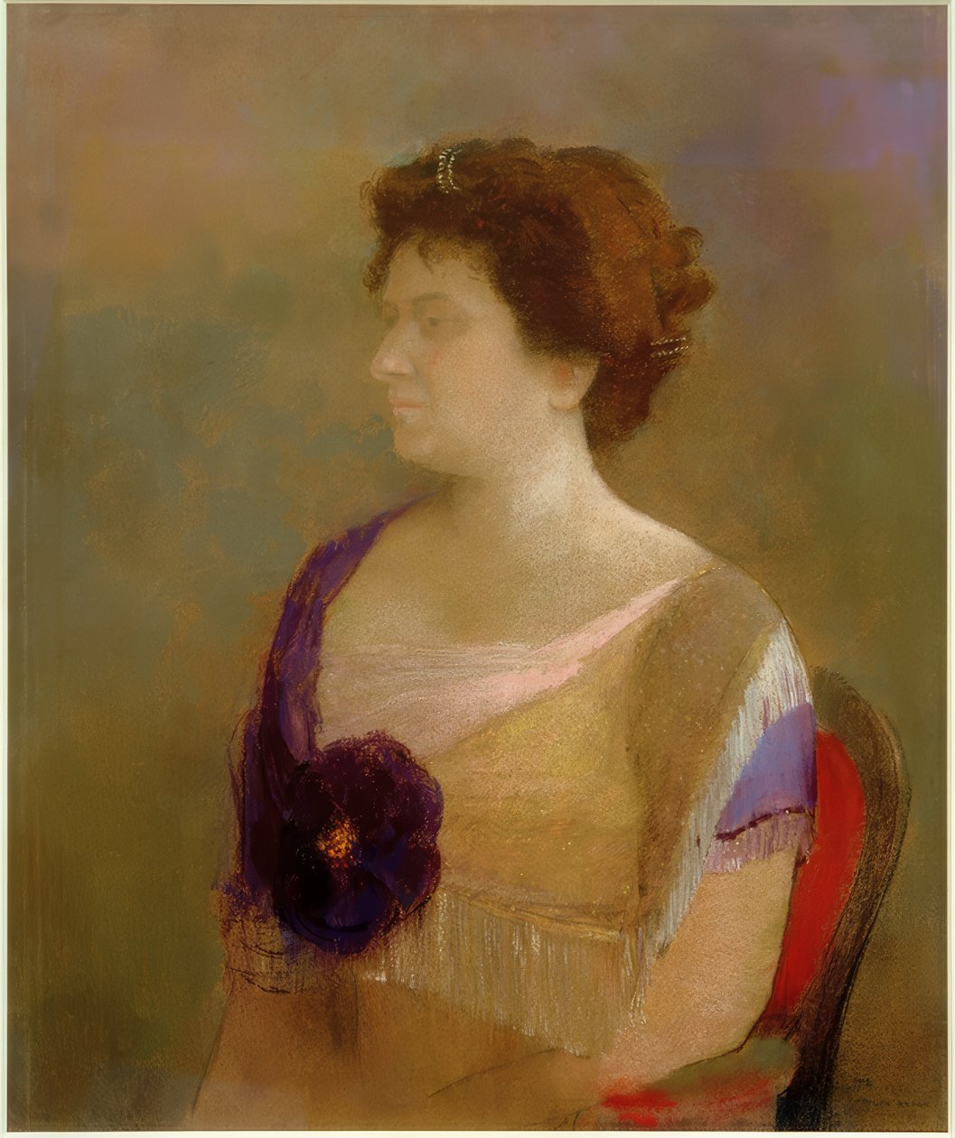 Donna con fiore sul corpetto da Odilon Redon