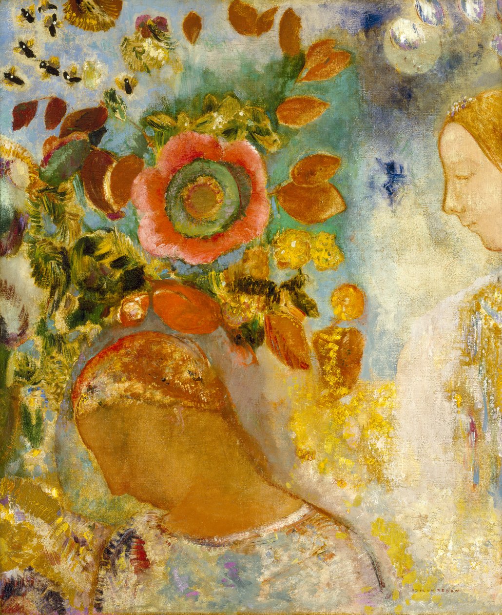 Due ragazze tra i fiori da Odilon Redon