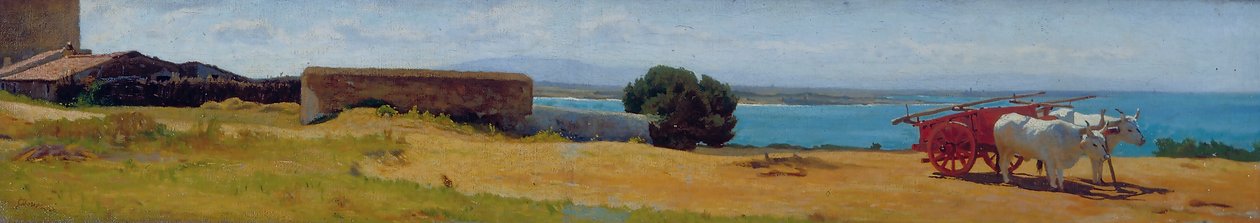 Carro rosso a Castiglioncello da Odoardo Borrani
