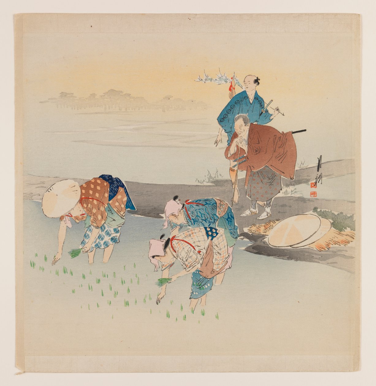 Uomo e donna che piantano riso, c.1890-1910 da Ogata Gekko