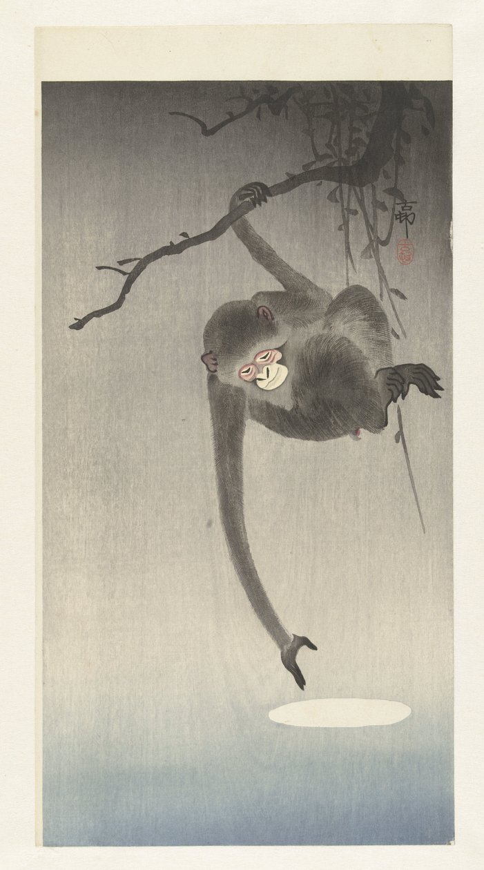 Scimmia e riflesso della luna da Ohara Koson
