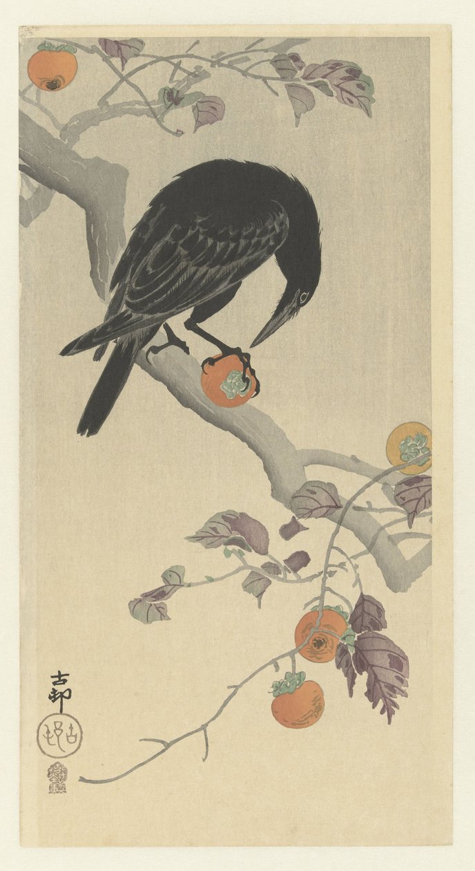 Corvo con frutto di cachi da Ohara Koson