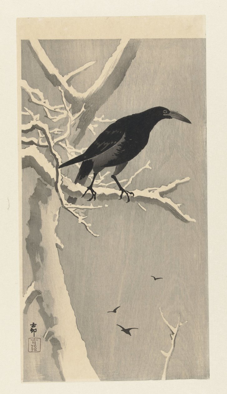 Corvo su ramo innevato da Ohara Koson