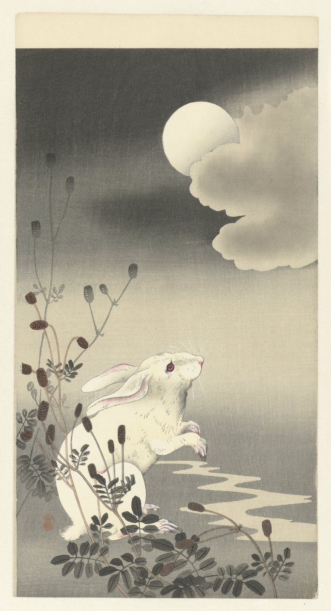 Coniglio sotto la luna piena da Ohara Koson