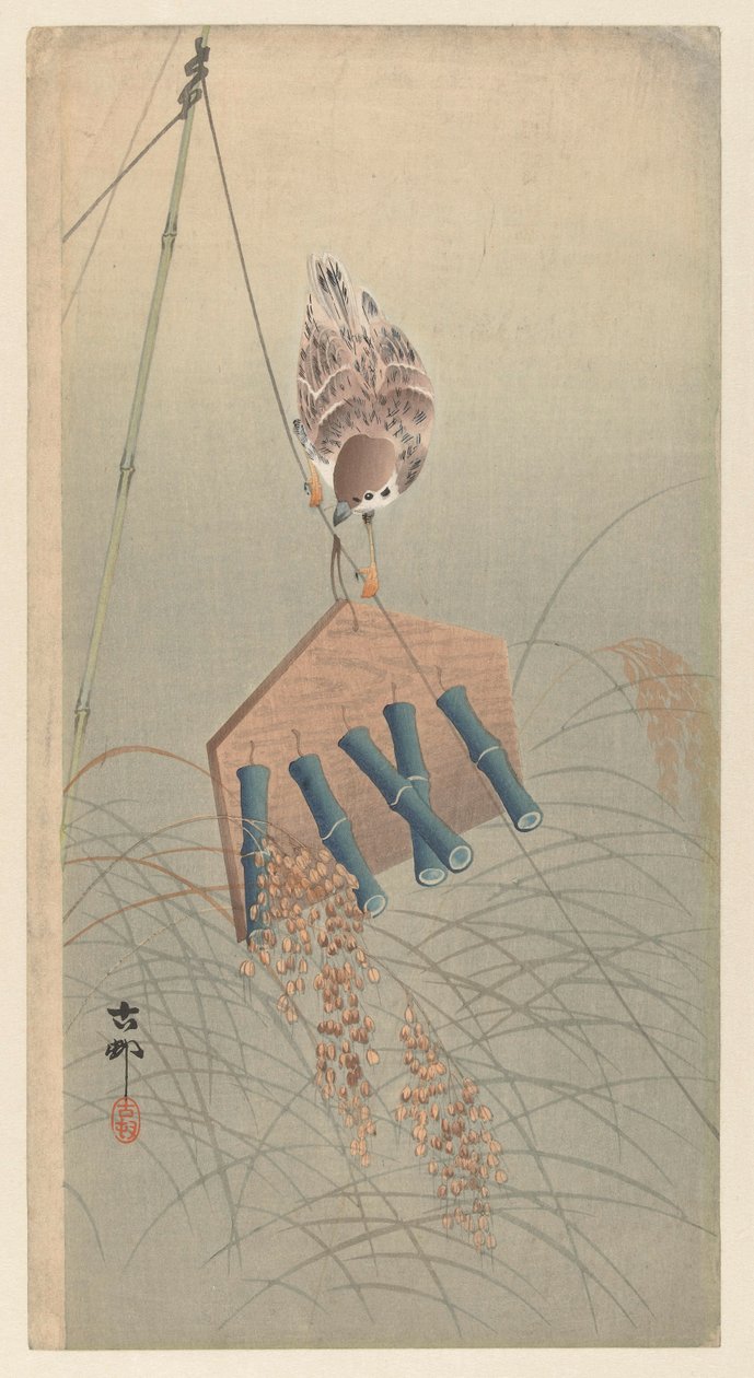 Passero su uno spaventapasseri da Ohara Koson
