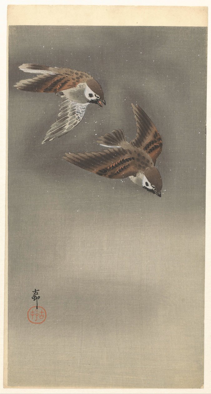 Passeri ad anello nella neve da Ohara Koson