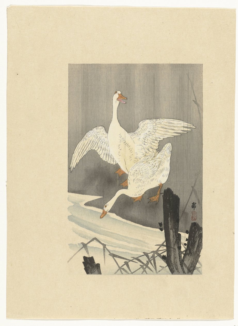 Due oche vicino a un fiume da Ohara Koson