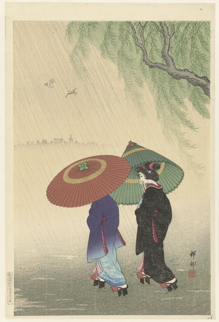Due donne sotto la pioggia da Ohara Koson