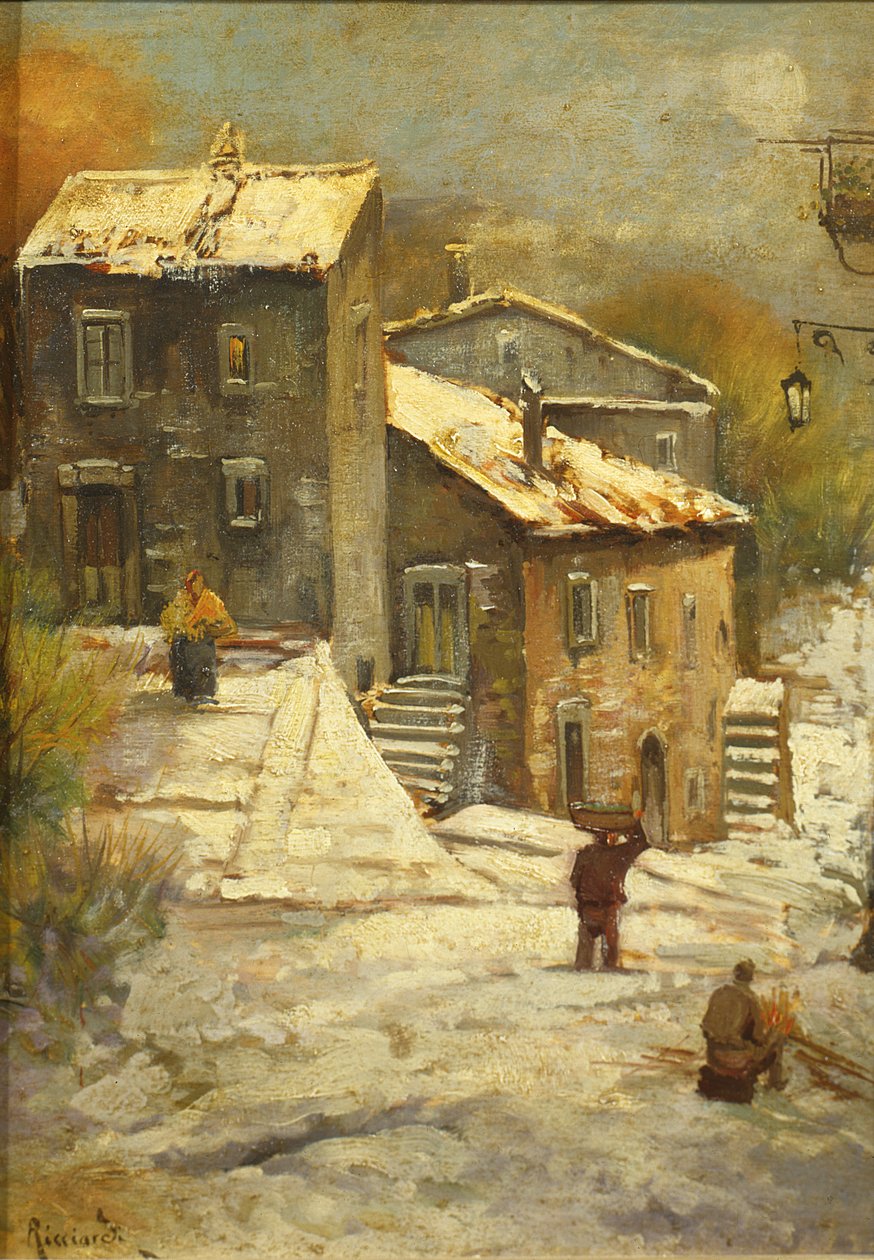 Figure in un villaggio innevato da Oscar Ricciardi