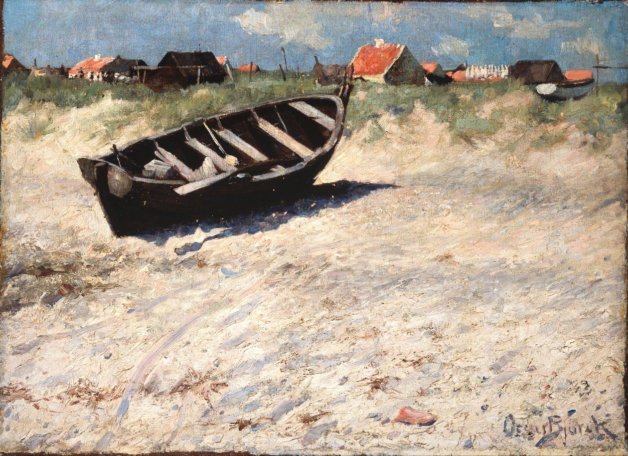 Barca alla spiaggia sud di Skagen da Oscar Gustaf Bjorck