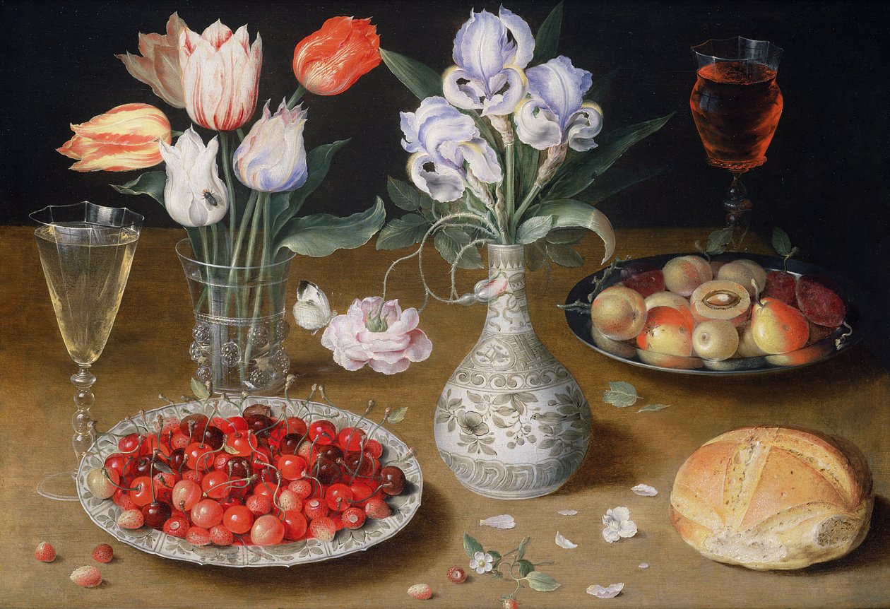 Natura morta con gigli, rose, tulipani, ciliegie e fragole selvatiche da Osias the Elder Beert