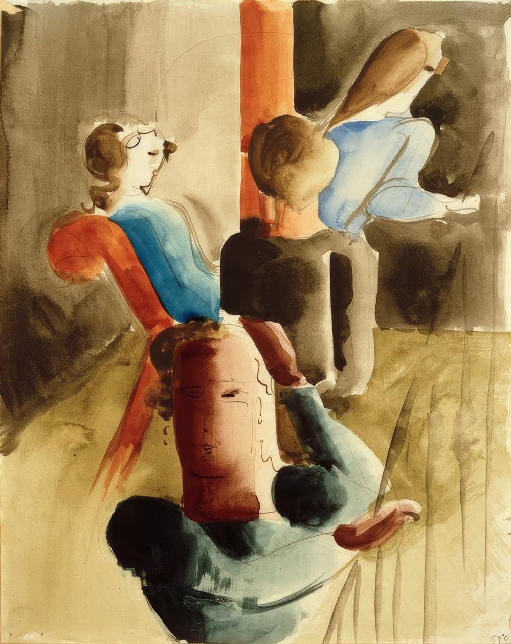 Gruppo di quattro con seduta da Oskar Schlemmer