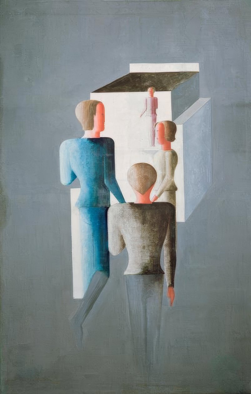 Quattro figure e cubo da Oskar Schlemmer