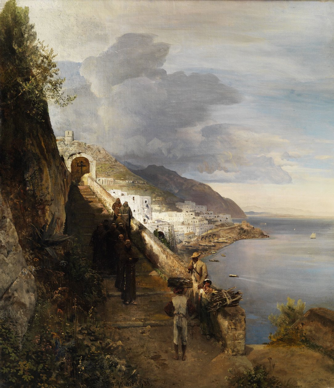 La costa di Amalfi con la scala al monastero dei Cappuccini da Oswald Achenbach