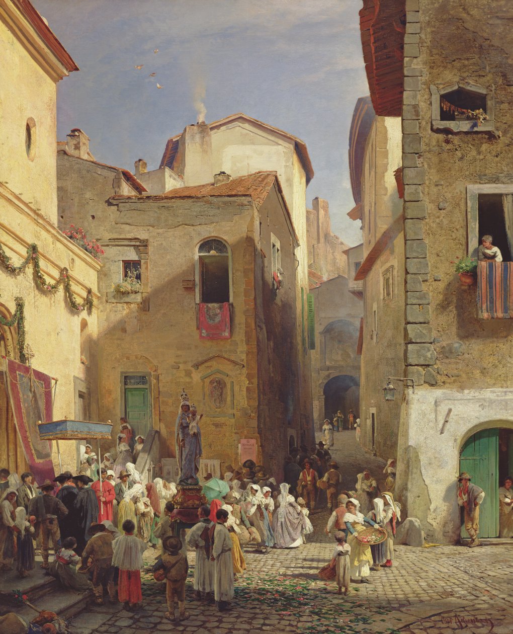Festival della Madonna a Gennazzano, Campagna Romana, Italia, 1865 da Oswald Achenbach