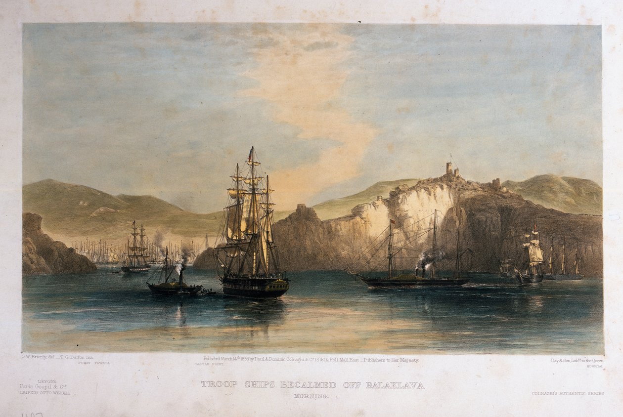 Navi truppe calme al largo di Balaklava, mattina, inciso da T.G. Dutton, pubblicato da Colnaghi e Co., 1855 da Oswald Walters Brierly