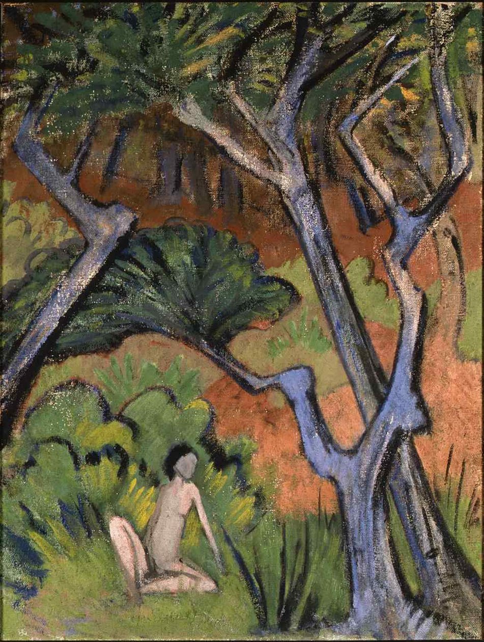 Paesaggio forestale con nudo, 1924 da Otto Mueller