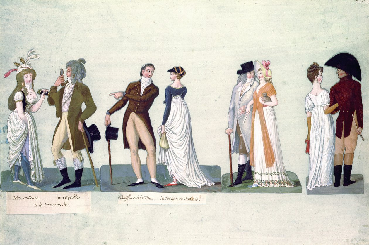 Fol.50 Meravigliosa...Incredibile passeggiata; Acconciatura alla Tito...Tocque nello stile Jockey (guazzo) da P. A. and J.B. Lesueur
