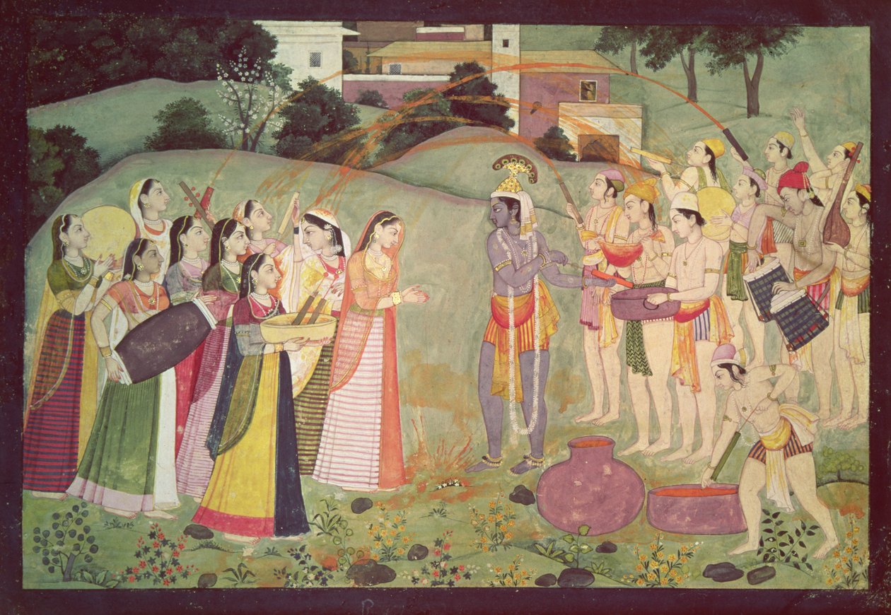 Krishna che celebra il Festival di Holi, Kangra, Himachal Pradesh, c.1775-1780 da Pahari School