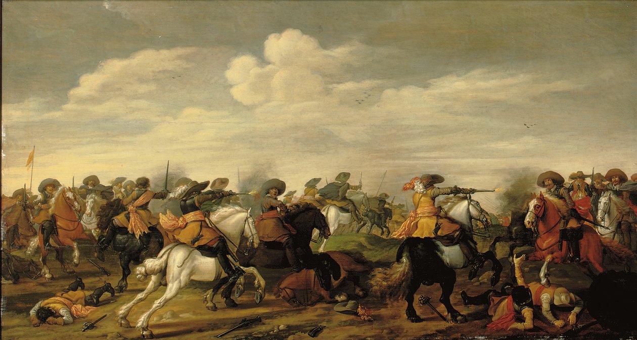 Scaramuccia di cavalleria in un paesaggio da Palamedes Palamedesz