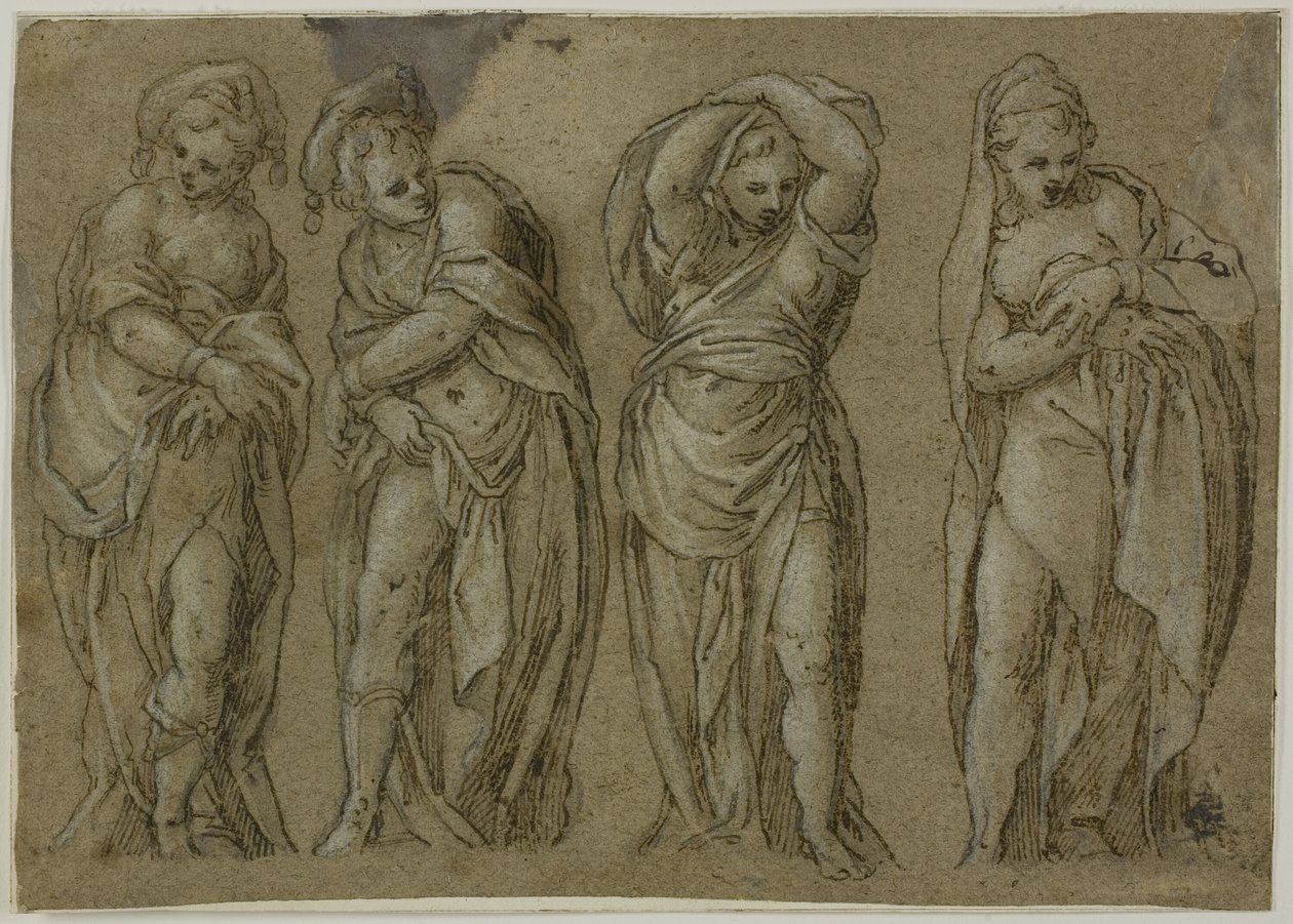 Quattro figure femminili panneggiate in piedi da Paolo Farinati