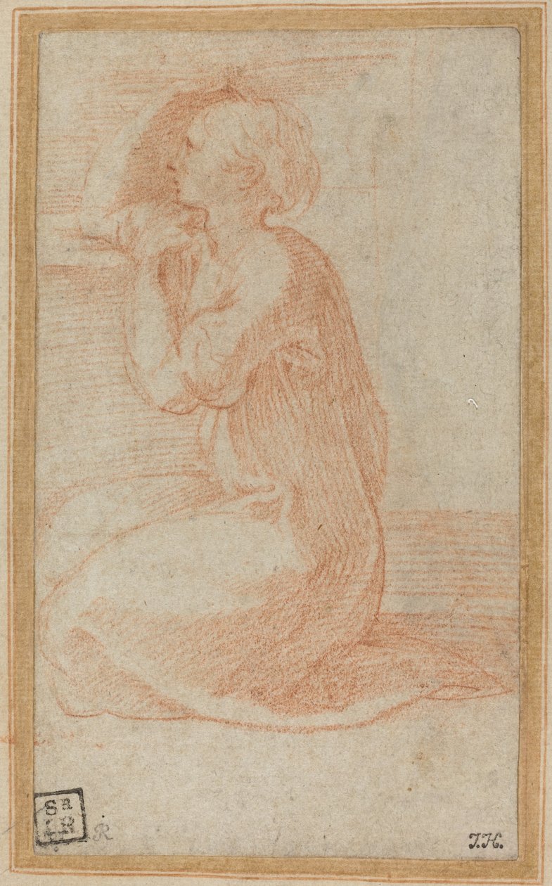 Donna inginocchiata che solleva la mano alla testa da Parmigianino