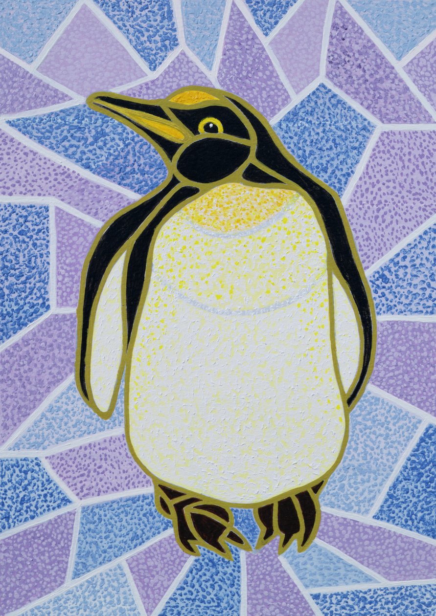 Pinguino su vetro colorato da Pat Scott