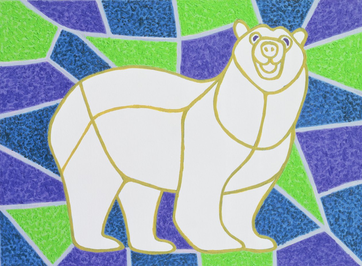 Orso polare su vetro colorato da Pat Scott