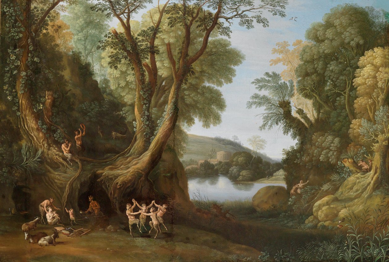 Fauni in un paesaggio boscoso da Paul Bril