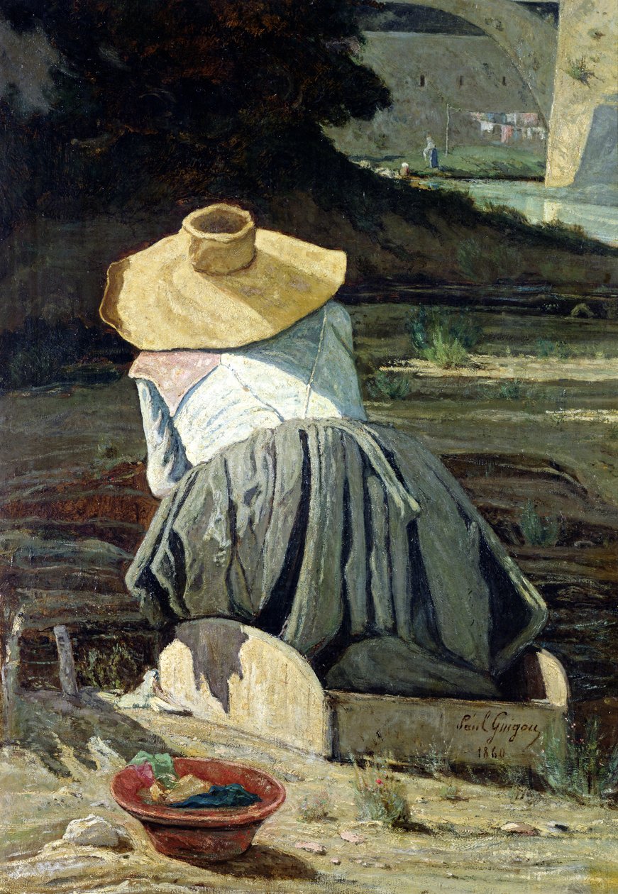 Lavandaia al fiume, 1860 da Paul Camille Guigou