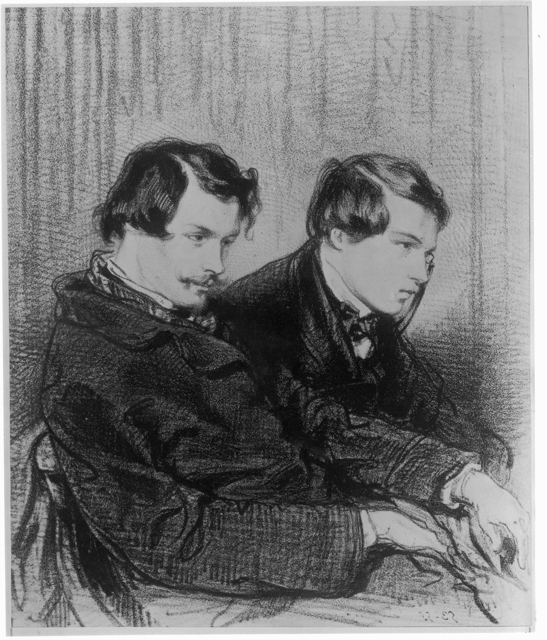 Edmond de Goncourt (1822-86) e Jules de Goncourt (1830-70) in un palco al teatro, 1853 da Paul Gavarni