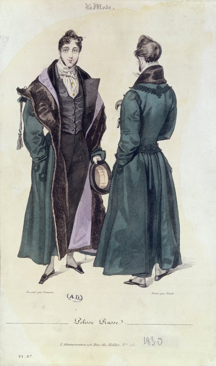 Tavola di moda francese di una Pelisse Russe, 1830 da Paul Gavarni