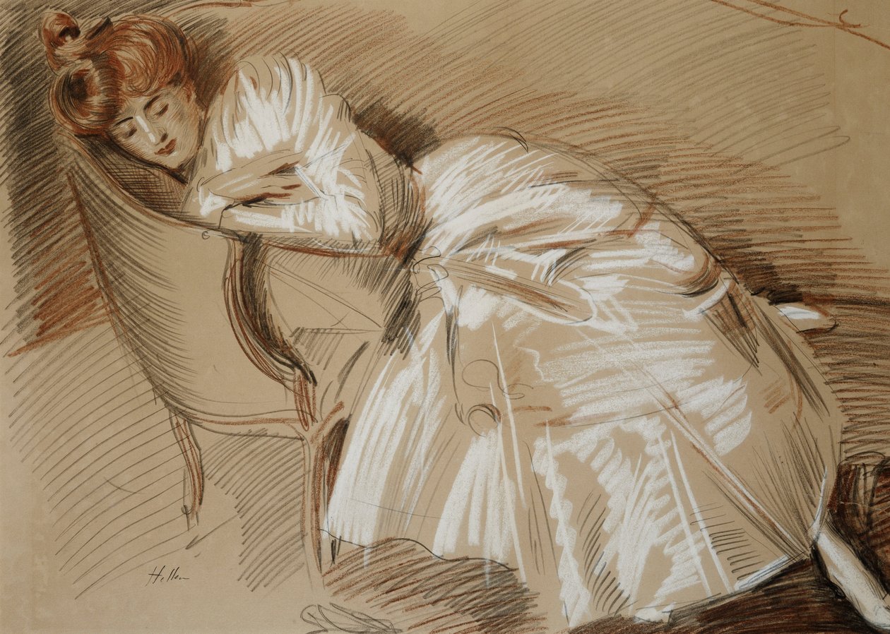 Madame Helleu sdraiata su una chaise-longue da Paul Cesar Helleu