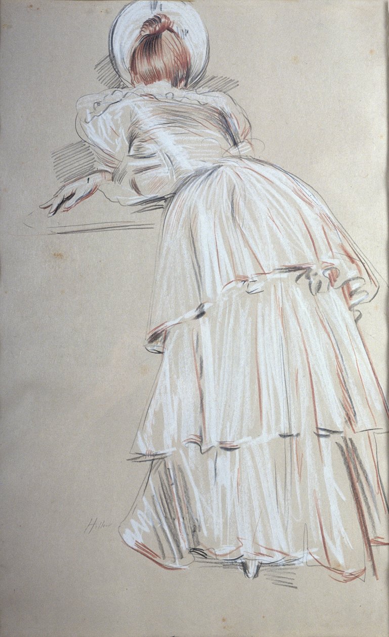 Donna in piedi appoggiata da dietro da Paul Cesar Helleu