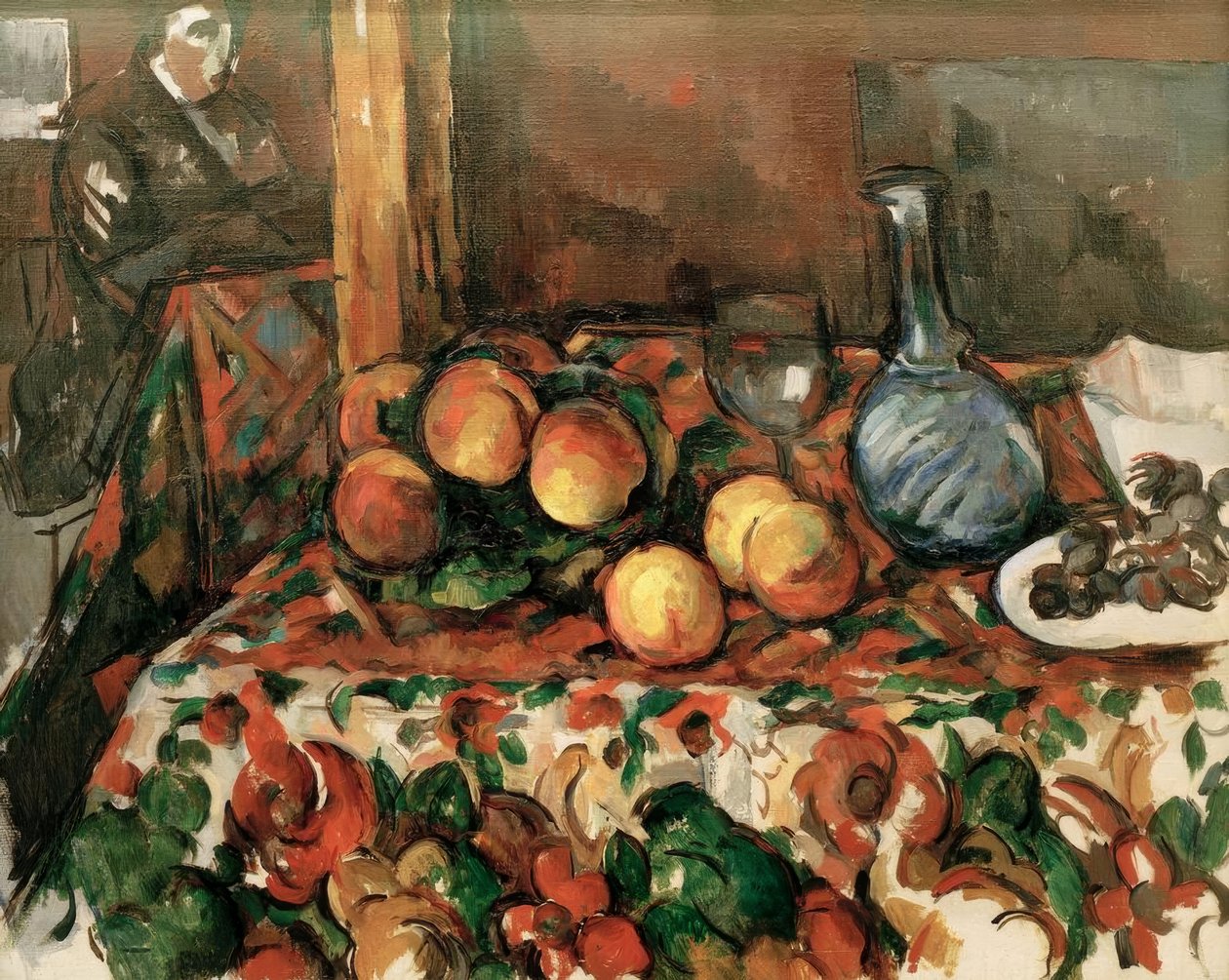 Pesche, caraffa e personaggio da Paul Cézanne