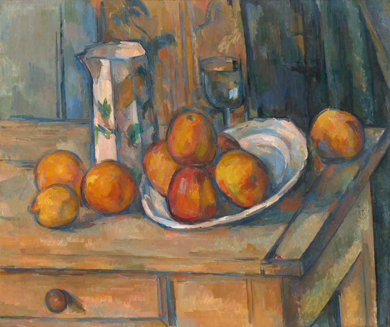 Natura morta con brocca di latte e frutta da Paul Cézanne