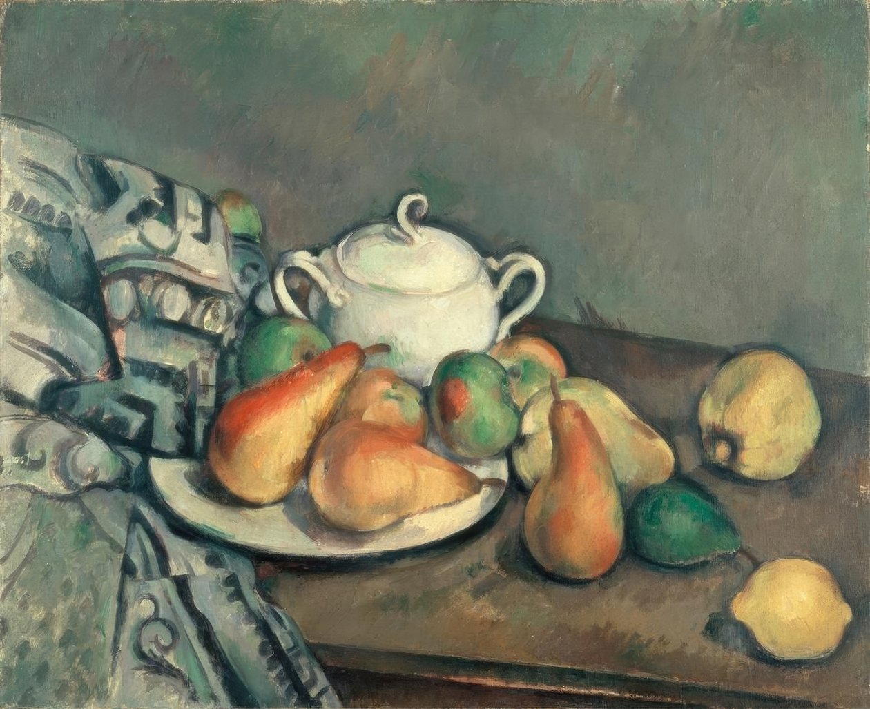 Zuccheriera, pere e tappeto da Paul Cézanne