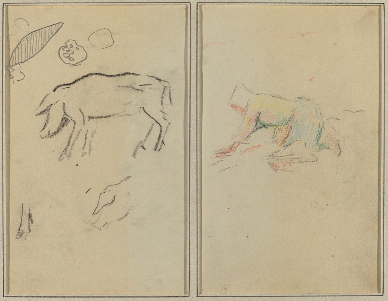 Un maiale; contadino bretone in ginocchio (verso) da Paul Gauguin