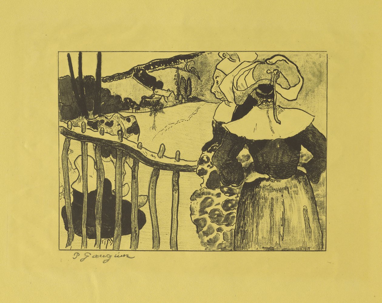 Donne bretoni in piedi vicino a una recinzione, 1889 da Paul Gauguin