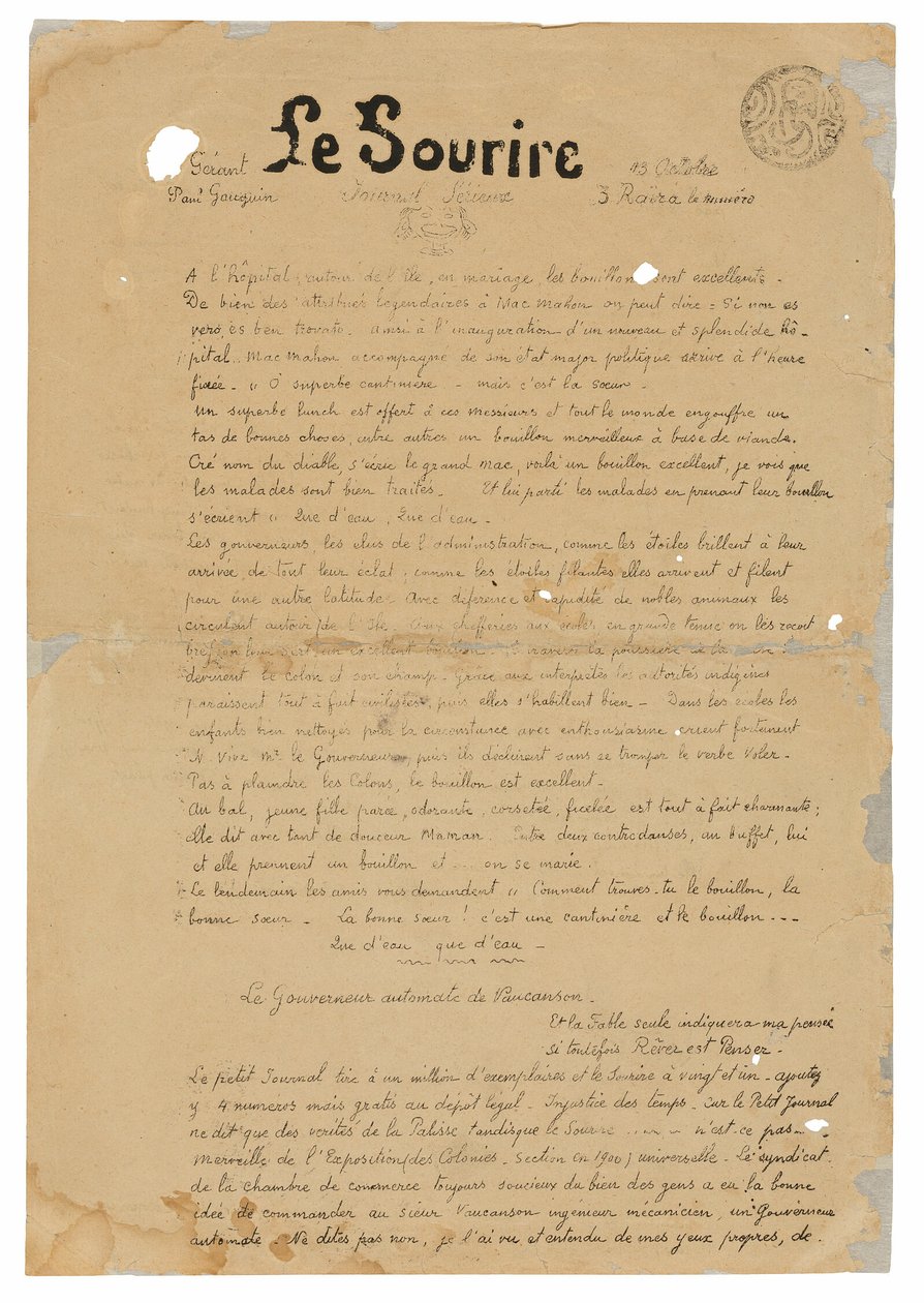 Le sourire: Journal sérieux, 13 ottobre 1899 da Paul Gauguin