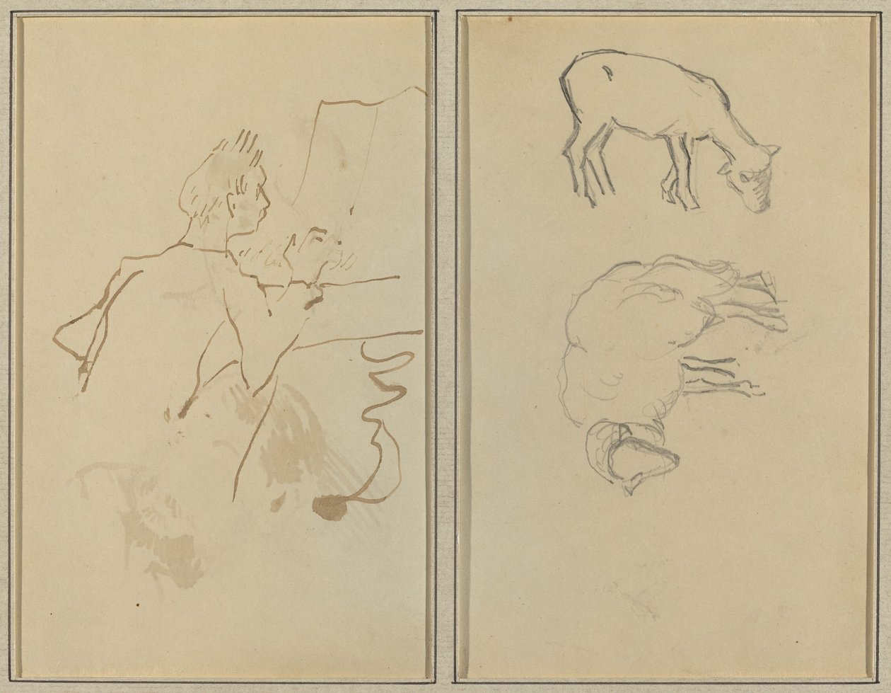 Uomo che Suona il Pianoforte; Due Pecore [verso] da Paul Gauguin