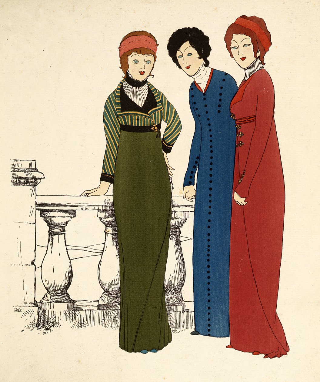 Tre signore in abiti (litografia a colori) da Paul Iribe