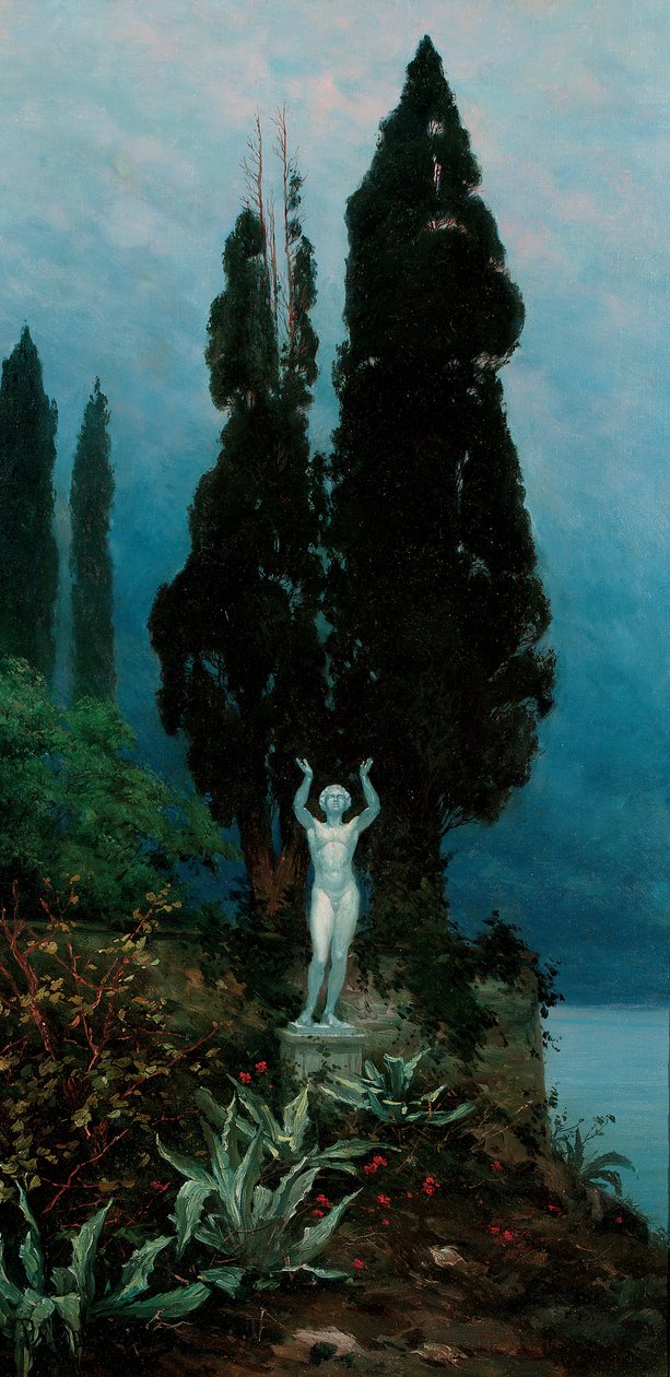 Statua in un paesaggio lacustre da Paul von Spaun