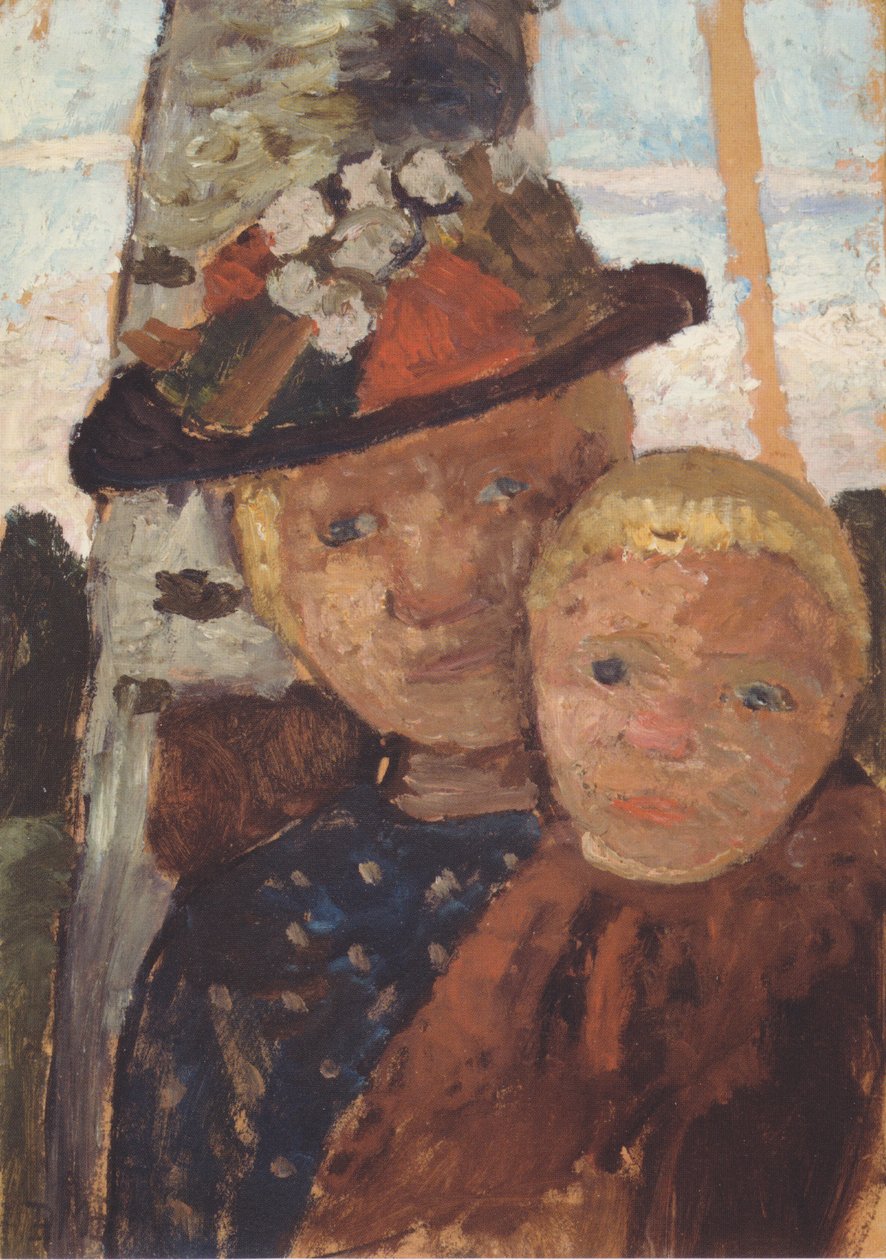Ritratto di una ragazza con cappello di fiori e ragazzo da Paula Modersohn Becker