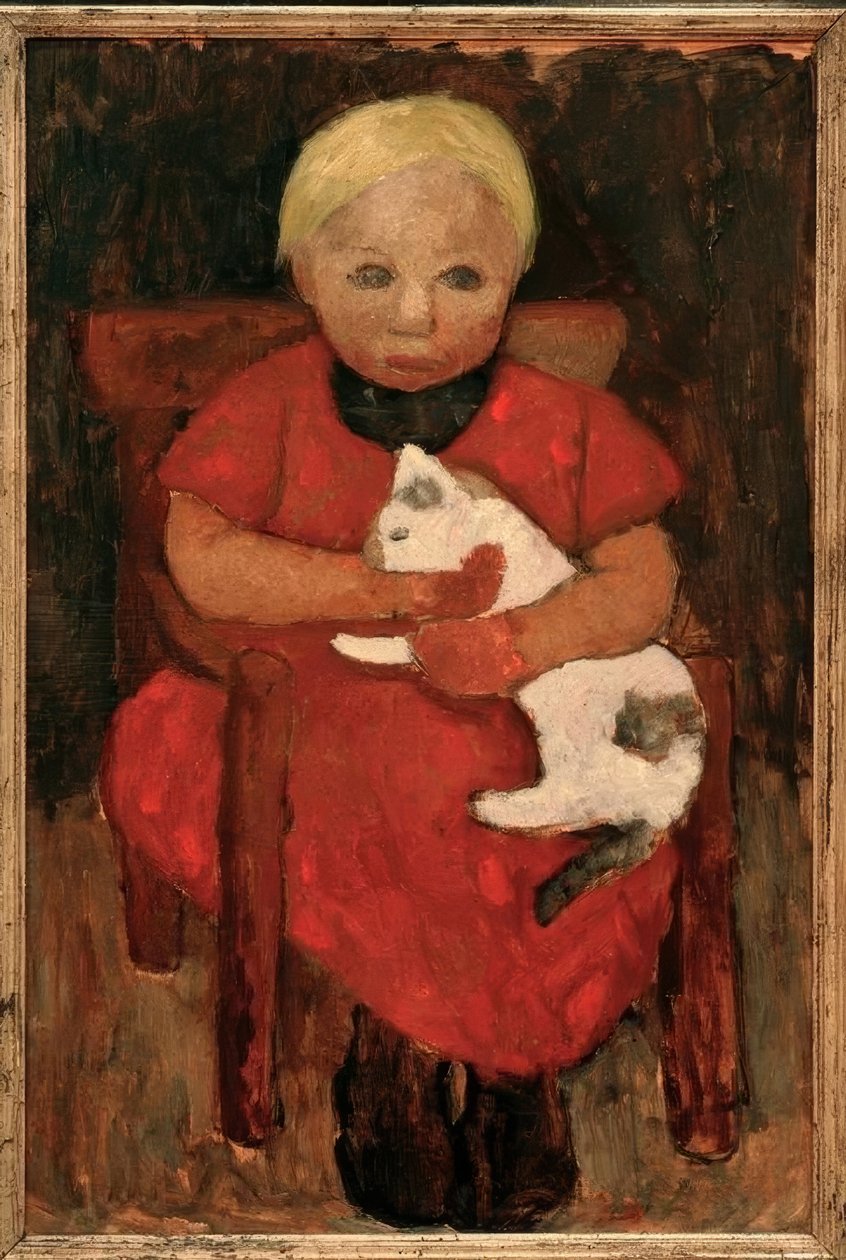 Bambino contadino seduto con gatto da Paula Modersohn Becker