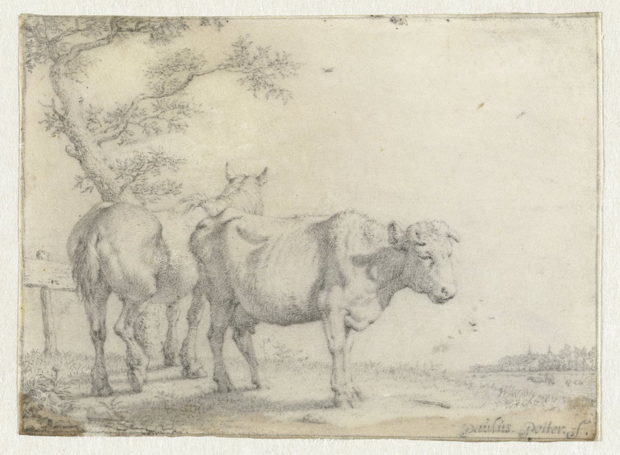 Cavallo e una mucca vicino a un albero da Paulus Potter