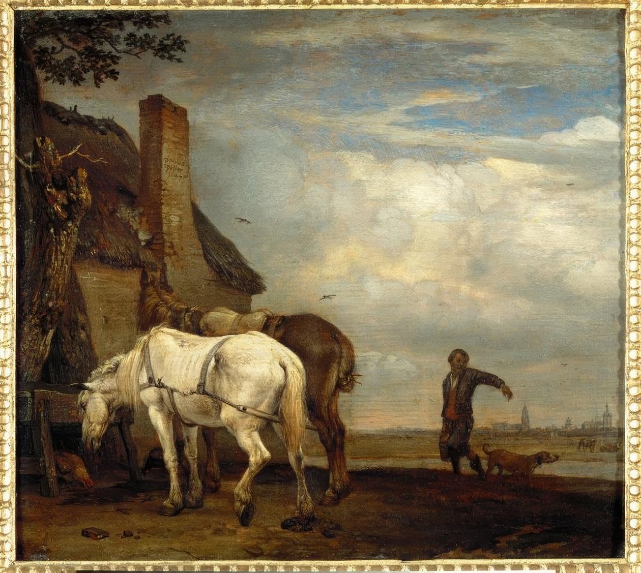 Due cavalli davanti a una capanna di contadini da Paulus Potter