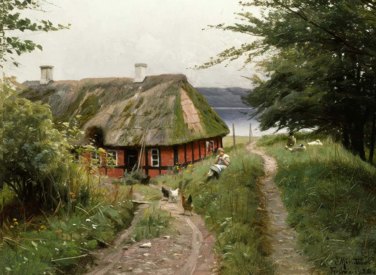Idillio estivo davanti alla capanna del pescatore da Peder Monsted