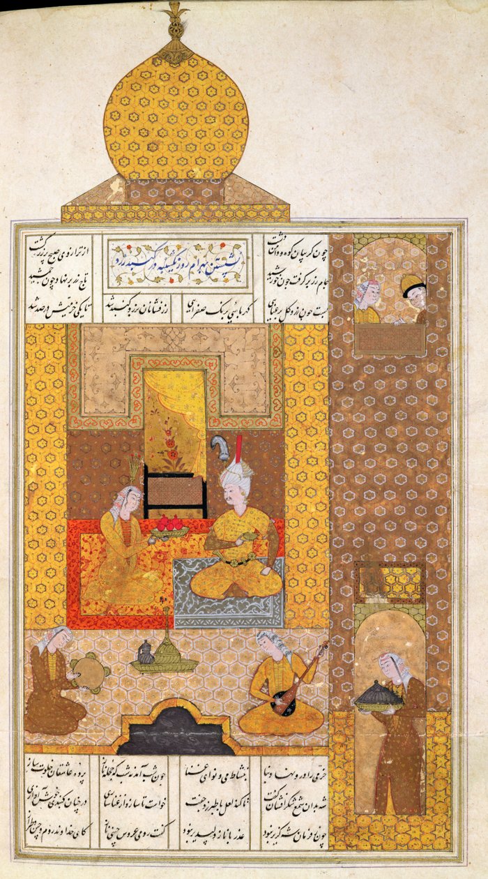 Ms D-212 fol.205b Bahram (420-28) visita la principessa del Turkestan, illustrazione per Le sette principesse, 1199, di Elias Nezami c.1550 da Persian School